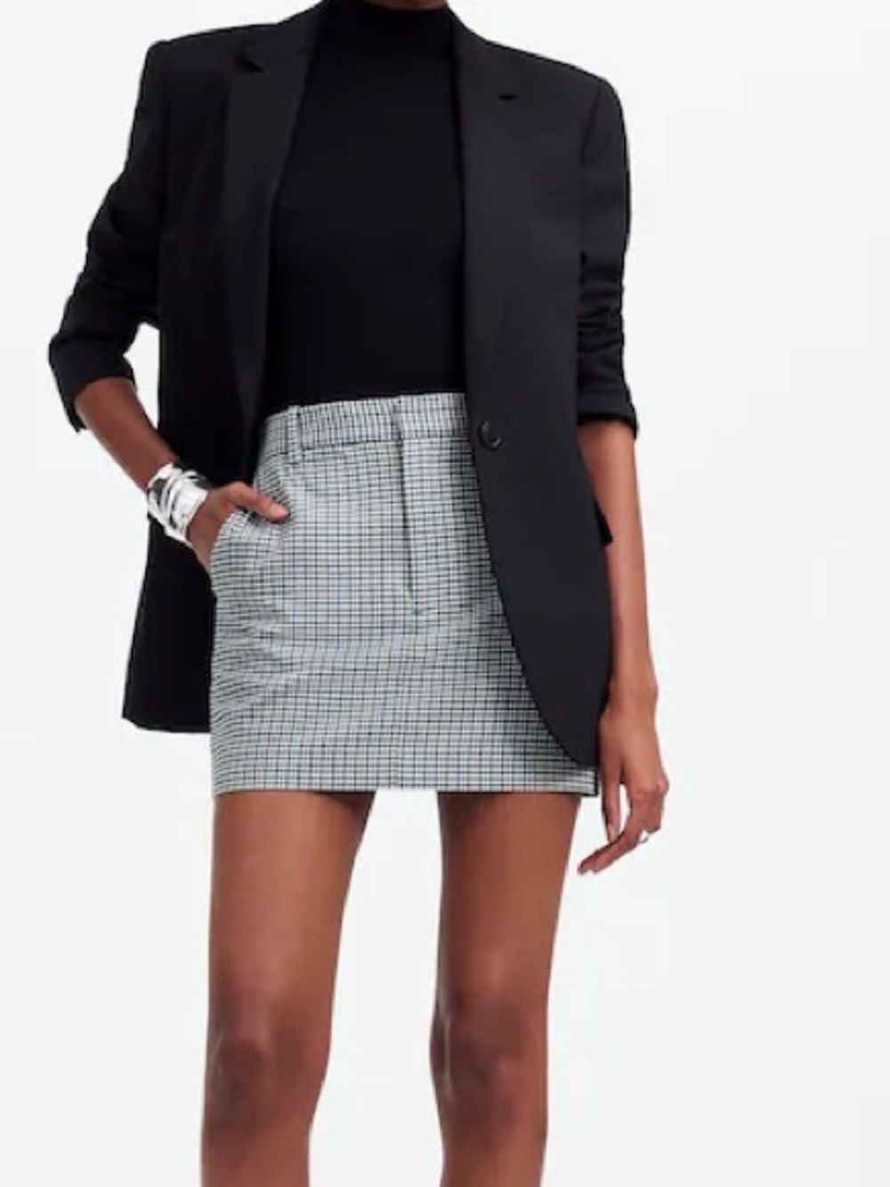 Madewell Suiting Mini Skirt NS259 Size 00 Wool Blend Plaid Office Academia Prep